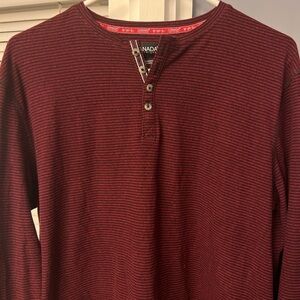 CANADA Weather Gear Men's M/M red striped 1/4 button Long Sleeve Pullover Shirt